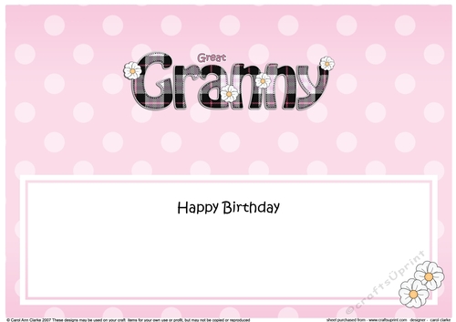 Large DL Happy Birthday GREAT GRANNY insert with Tartan