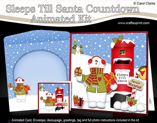 3D Animated Sleeps Till Santa Christmas Postbox Countdown Card Kit - Snowman Rio has lots of Presents