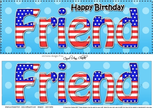 Large DL Happy Birthday FRIEND 3D decoupage USA Stars & Stripes