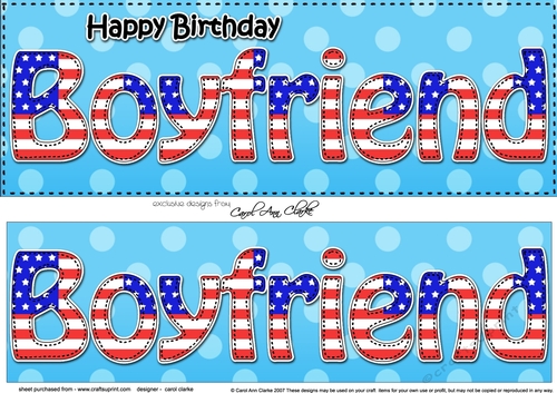Large DL Happy Birthday BOYFRIEND 3D decoupage USA Stars & Stripes