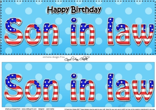 Large DL Happy Birthday SON IN LAW 3D decoupage USA Stars & Stripes