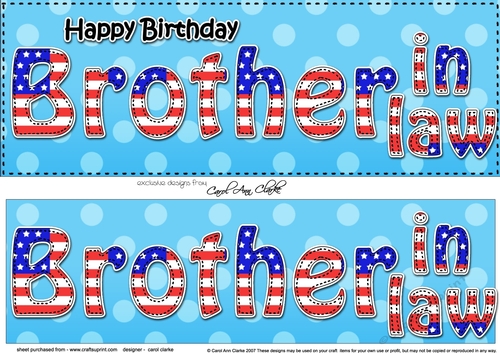 Large DL Happy Birthday BROTHER IN LAW 3D decoupage USA Stars & Stripes