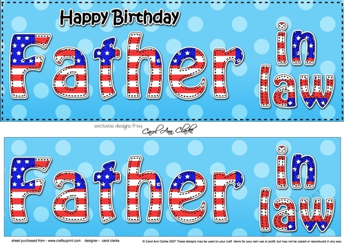 Large DL Happy Birthday FATHER IN LAW 3D decoupage USA Stars & Stripes