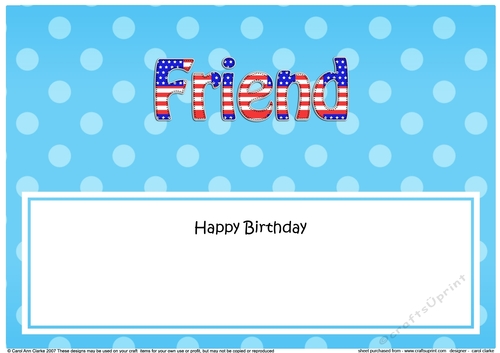 Large DL Happy Birthday FRIEND insert USA Stars & Stripes