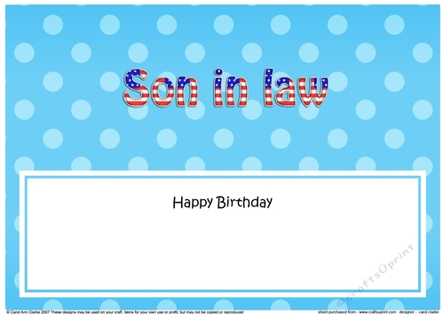 Large DL Happy Birthday SON IN LAW insert USA Stars & Stripes