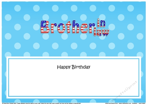 Large DL Happy Birthday BROTHER IN LAW insert USA Stars & Stripes