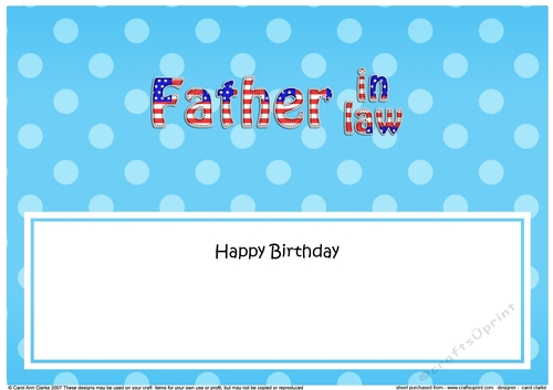 Large DL Happy Birthday FATHER IN LAW insert USA Stars & Stripes