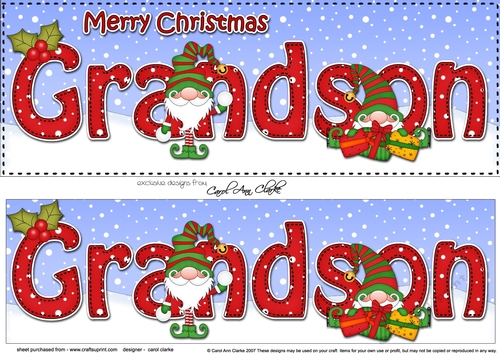 Large DL Merry Christmas GRANDSON 3D decoupage with Gnome insert