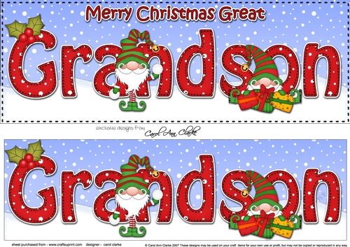 Large DL Merry Christmas GREAT GRANDSON 3D decoupage with Gnome insert
