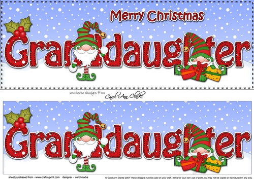 Large DL Merry Christmas GRANDDAUGHTER 3D decoupage with Gnome insert