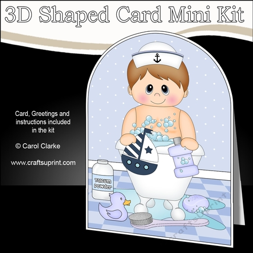 3D Shaped Card Kit - Bathtub Buddies - Cute Toddler Boy