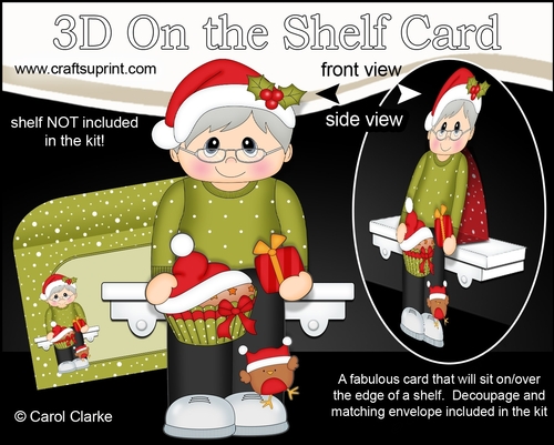 3D Christmas On the Shelf Card Kit - Cute Christmas Old Man has a Festive Cupcake