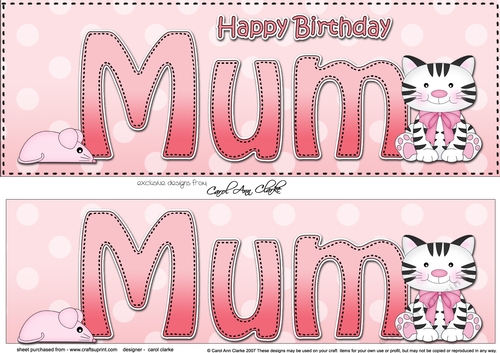 Large DL Happy Birthday MUM 3D decoupage with Cute Cat