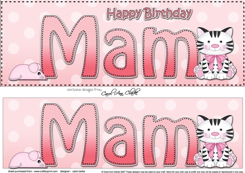 Large DL Happy Birthday MAM 3D decoupage with Cute Cat
