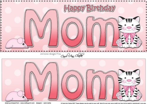 Large DL Happy Birthday MOM 3D decoupage with Cute Cat