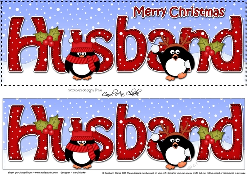 Large DL Merry Christmas HUSBAND 3D decoupage with Penguins