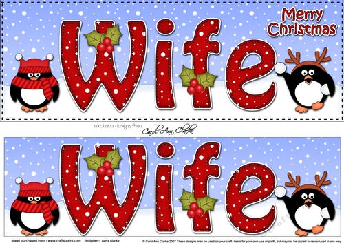 Large DL Merry Christmas WIFE 3D decoupage with Penguins