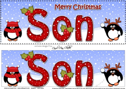 Large DL Merry Christmas SON 3D decoupage with Penguins