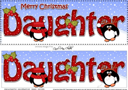 Large DL Merry Christmas DAUGHTER 3D decoupage with Penguins