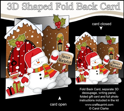 3D Shaped No-Hole Fold Back Christmas Card Mini Kit - Snowman Oli is having a Snowball Fight