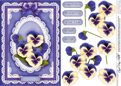 A5 Pansy, Lace and Pearls Quick Card with 3D Decoupage