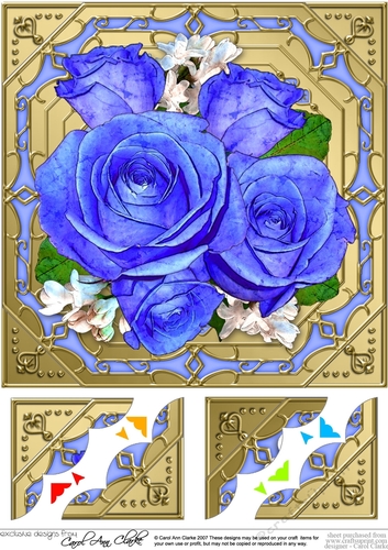 8 x 8  Pretty Flowers on Gold Frame Scalloped Corner Topper