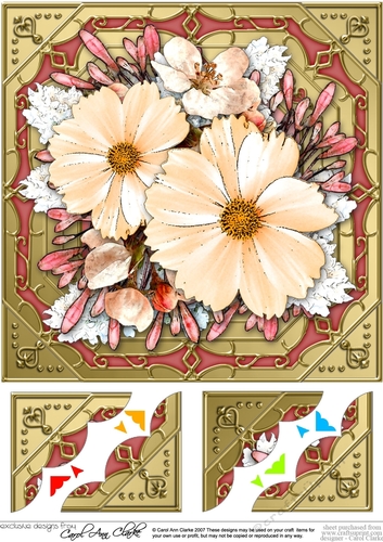 8 x 8  Pretty Flowers on Gold Frame Scalloped Corner Topper