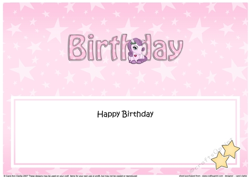 Large DL HAPPY BIRTHDAY insert with Cute Pony
