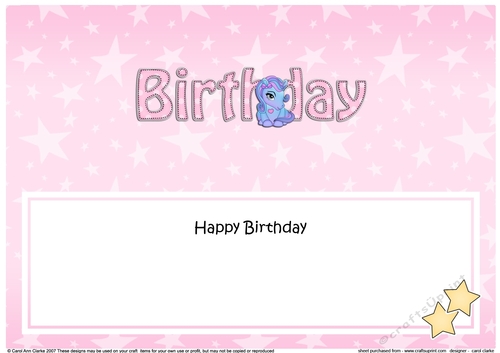 Large DL HAPPY BIRTHDAY insert with Cute Pony