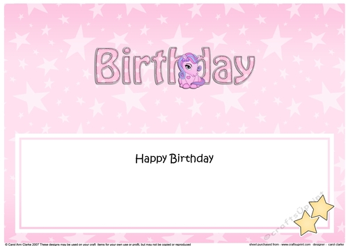 Large DL HAPPY BIRTHDAY insert with Cute Pony