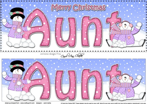 Large DL Merry Christmas AUNT 3D decoupage with Snowman Rio