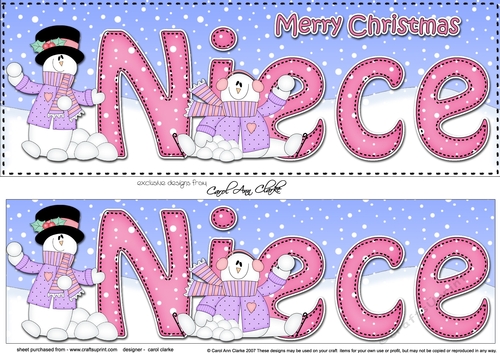Large DL Merry Christmas NIECE 3D decoupage with Snowman Rio