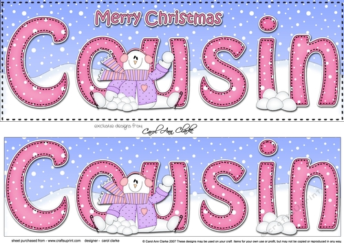 Large DL Merry Christmas COUSIN 3D decoupage with Snowman Rio