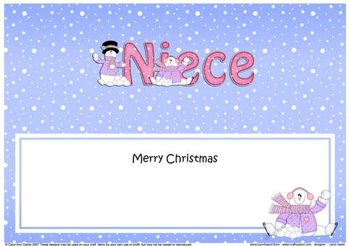 Large DL Merry Christmas NIECE insert with Snowman Rio