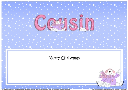 Large DL Merry Christmas COUSIN insert with Snowman Rio