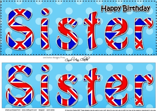 Large DL Happy Birthday SISTER 3D decoupage UK Union Jack