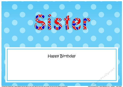 Large DL Happy Birthday SISTER insert UK Union Jack