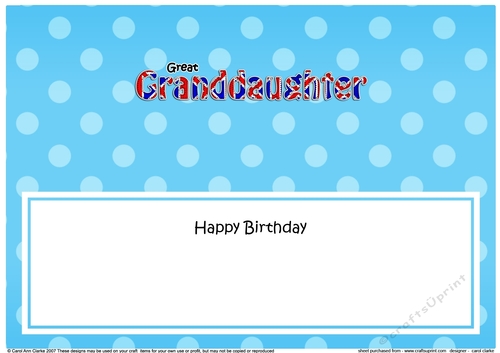 Large DL Happy Birthday GREAT GRANDDAUGHTER insert UK Union Jack