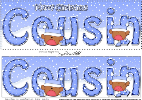 Large DL Merry Christmas COUSIN 3D decoupage with Robin