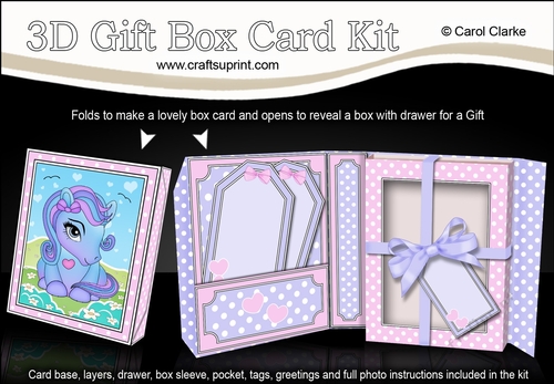3D Cute Little Pony Gift Box Card Kit 3d Decoupage