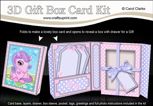 3D Cute Little Pony Gift Box Card Kit 3d Decoupage