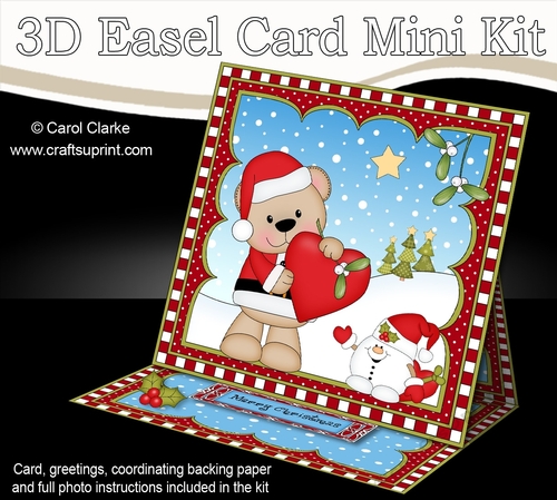 3D Easel Card Mini Kit - Christmas Livvy Bear is in Love