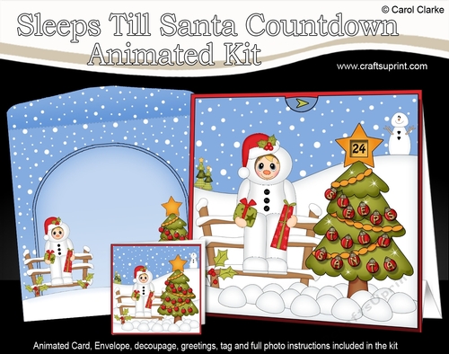 3D Animated Sleeps Till Santa Christmas Tree Countdown Card Kit - Fancy Dress Snowman