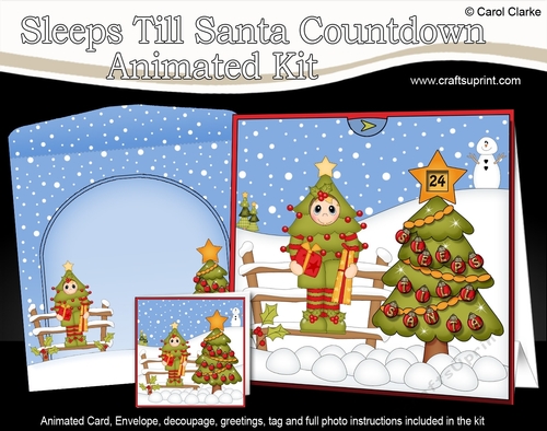 3D Animated Sleeps Till Santa Christmas Tree Countdown Card Kit - Fancy Dress Xmas Tree