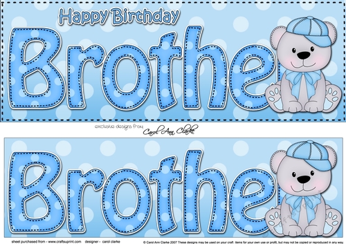 Large DL Happy Birthday BROTHER 3D decoupage with Austin Bear