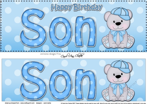 Large DL Happy Birthday SON 3D decoupage with Austin Bear