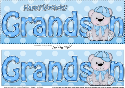 Large DL Happy Birthday GRANDSON 3D decoupage with Austin Bear