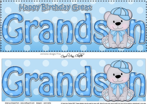 Large DL Happy Birthday GREAT GRANDSON 3D decoupage with Austin Bear