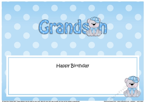 Large DL Happy Birthday GRANDSON insert with Austin Bear