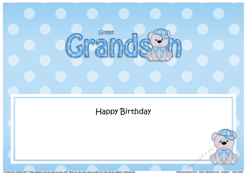Large DL Happy Birthday GREAT GRANDSON insert with Austin Bear